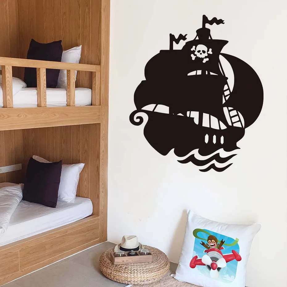 child Favorite Anime Skull Pirate Ship Wall Sticker PVC Home Decor Self Adhesive Silhouette Waterproof Nursery Decal | Дом и сад
