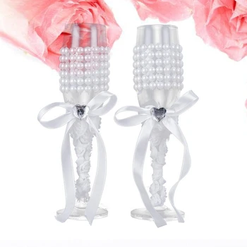 

2PCS/Set White Ribbon Wedding Glasses Set Champagne Toasting Glasses for Weddings Party (JB-100)