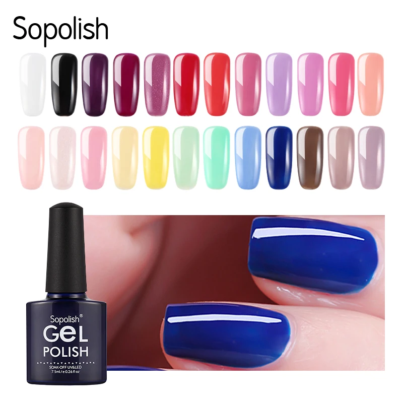 

Sopolish 7.5ml Gel Varnish For Nail Art Design Manicure Semi Permanent Soak Off Gel Nail Polish Top&Base Coat Needed Nail Primer