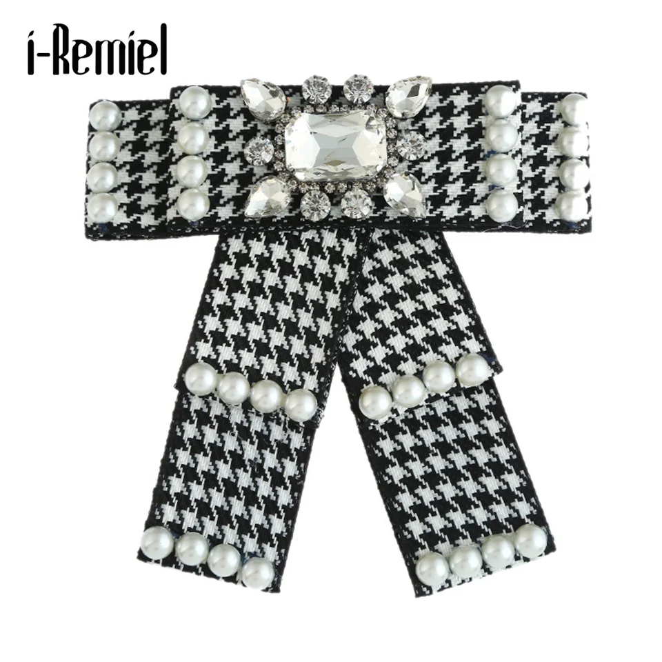 

i-Remiel Crystal Pearl Glod Bow Bowtie Brooch Broches Badge Pins And Brooches Wedding Broche Mariage Femme Suit For Women