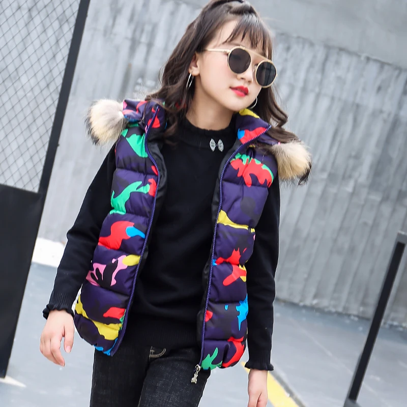 2022 Winter Children's Clothes Girls Vest Warm Thicken Fur Hooded Baby