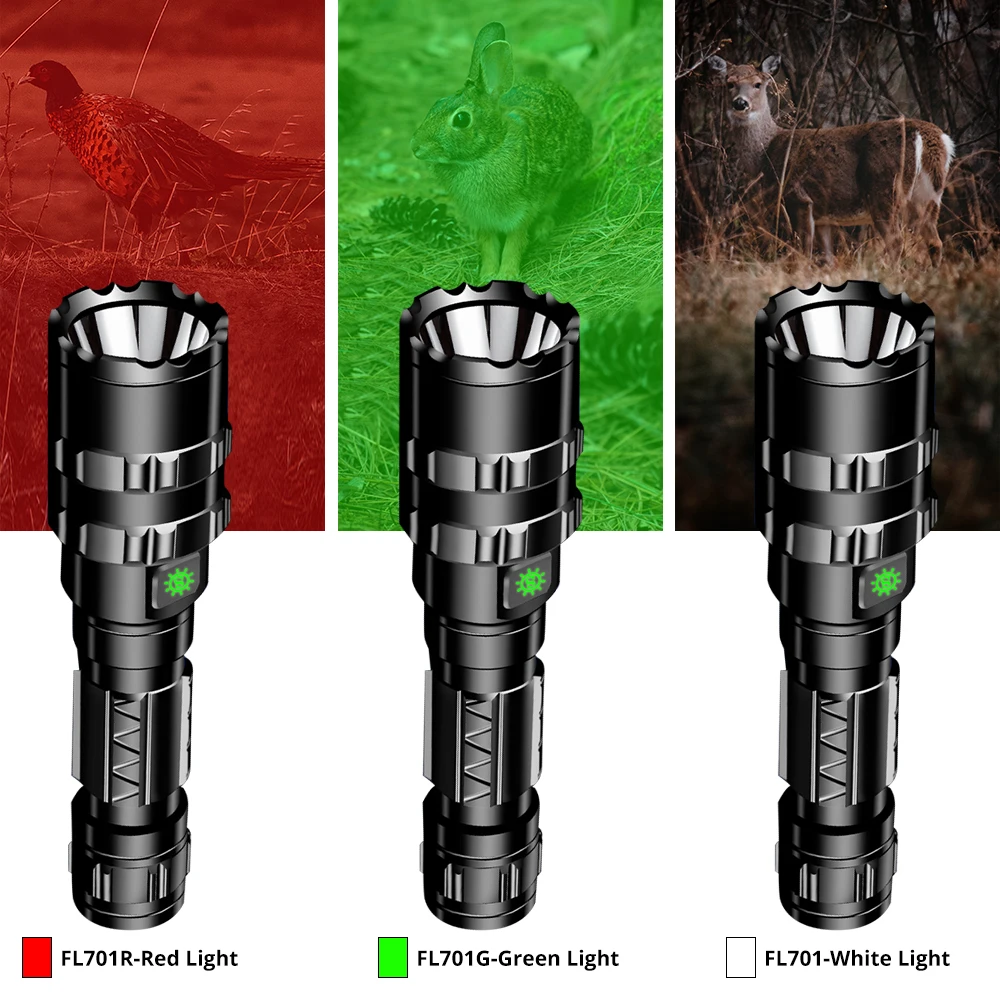 US $10.19 Hunting Flashlight Red Green Scout Light 1 Mode Professional Tactical LED Flashlight USB 18650 Waterproof Night For Hog Coyote