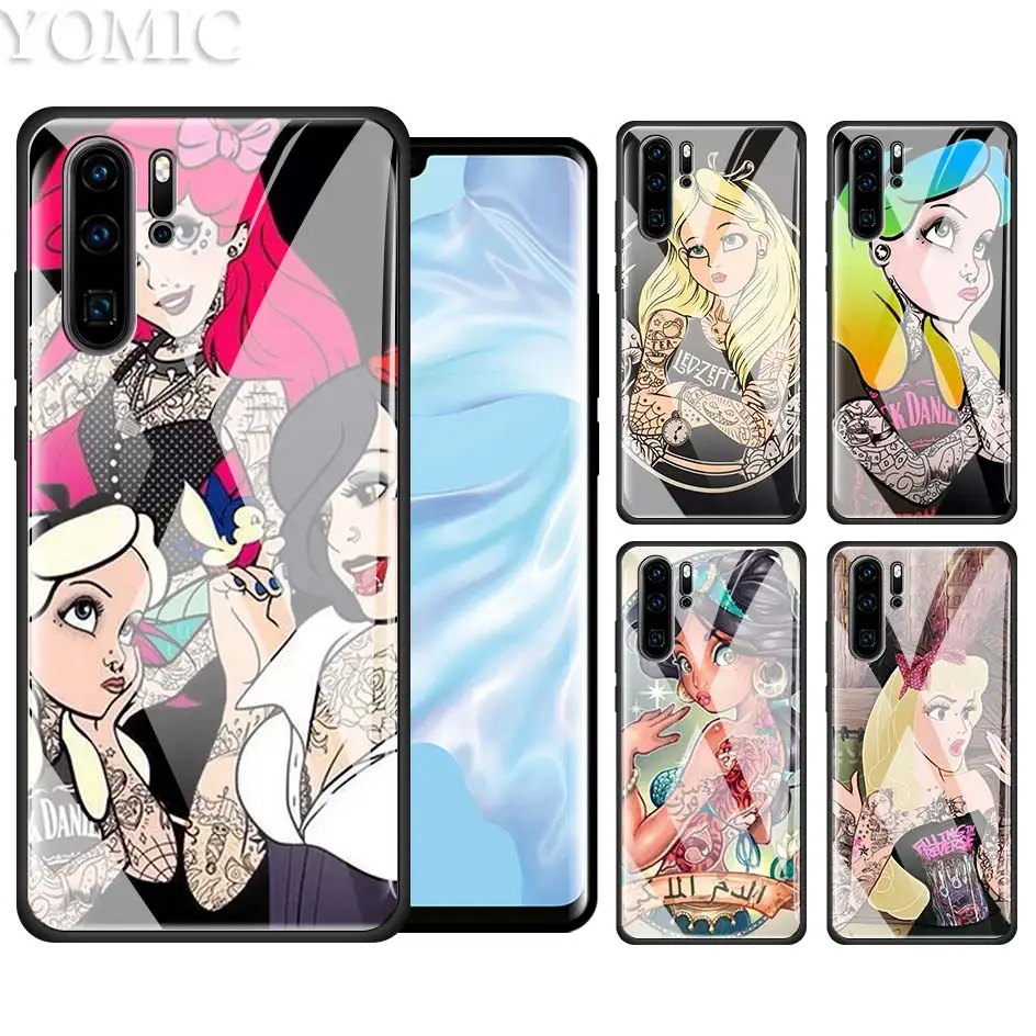 

Tempered Glass Case for Huawei P20 P30 P10 Mate 10 20 Lite Pro Honor 8X 20Pro Luxury Bags Phone Cover Tattooed princess Alice Ar