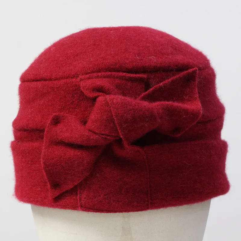 6 цветов, новинка, Женская купольная фетровая шляпа среднего возраста, шерсть, шляпы для мам на осень и зиму, одноцветная теплая флоппи-шляпа с цветочным рисунком, женская шапка