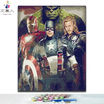 

DIY paints by numbers figure The Avengers Super hero Captain America iron Man flash Hulk Raytheon picture paintings by numbers