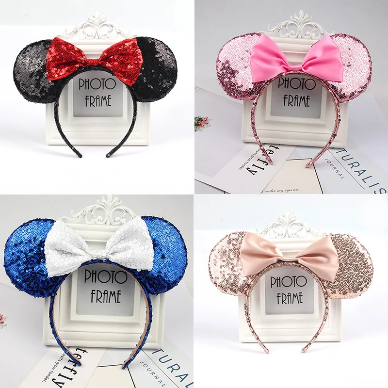 Headwear Minnie Mouse Ears Headband Festival DIY Hair Accessories Hairband Christmas Sequin Hair Bows for girls women gift