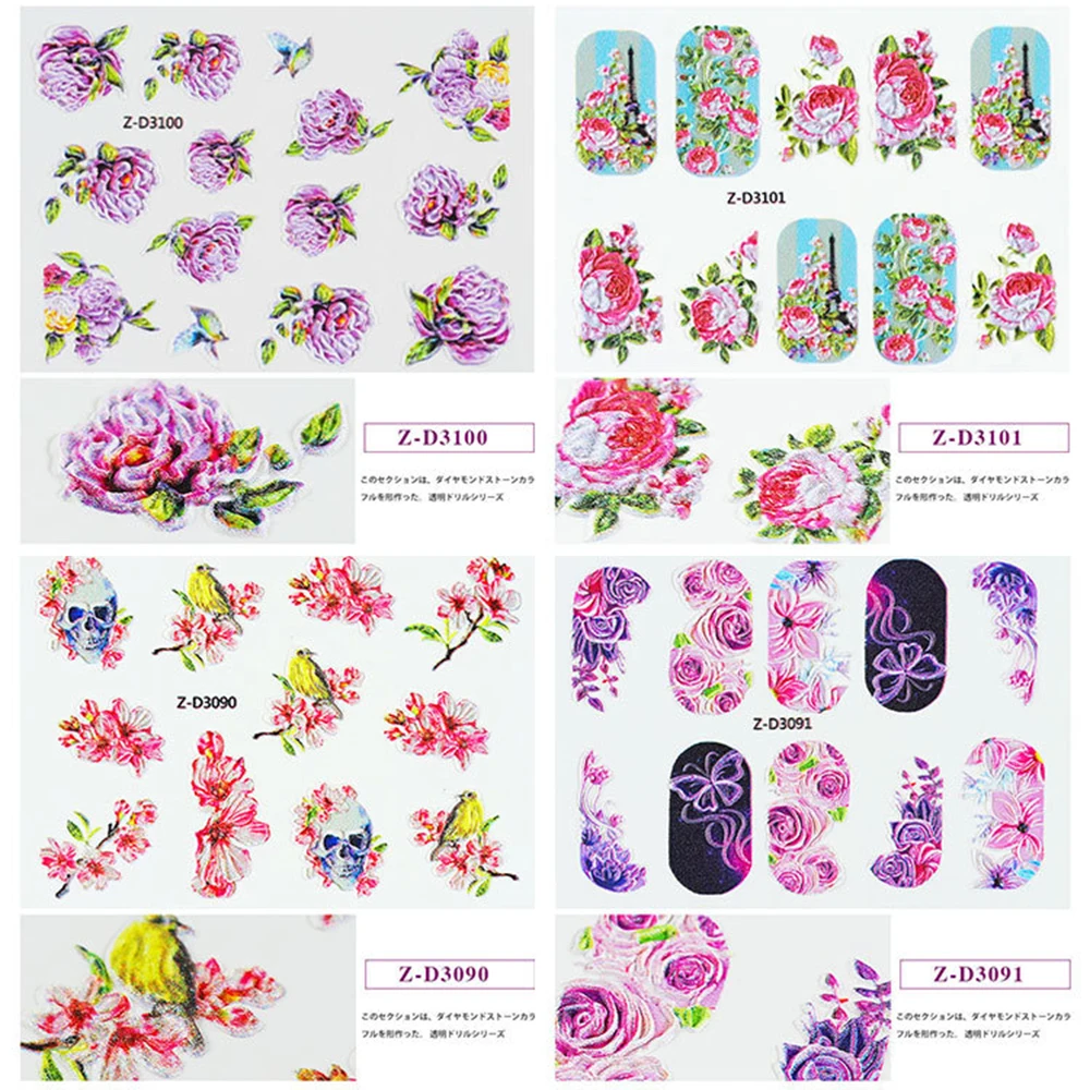 1pc 5D Acrylic Engraved Flower Nail Sticker Embossed Flower Water Decals Empaistic Nail Water Slide Decals 22 Styles DIY Nail Ar