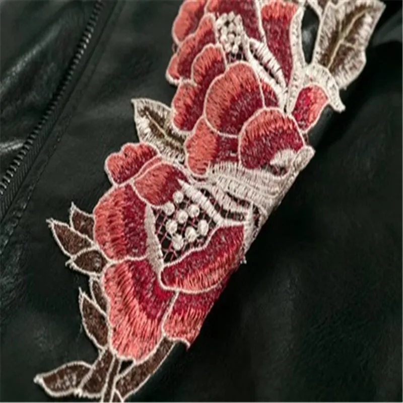 Mode En 2018 De Femmes Nouveau Cuir Broderie Style Automne Pu Veste Moteur Casual Courte Manteau Section Mince CqrOtqn