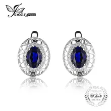 JewelryPalace Diseño Único 2.4ct Creado Azul Zafiro Declaración Pendiente de Clip En Los Pendientes de Plata de Ley 925 de Joyería Fina