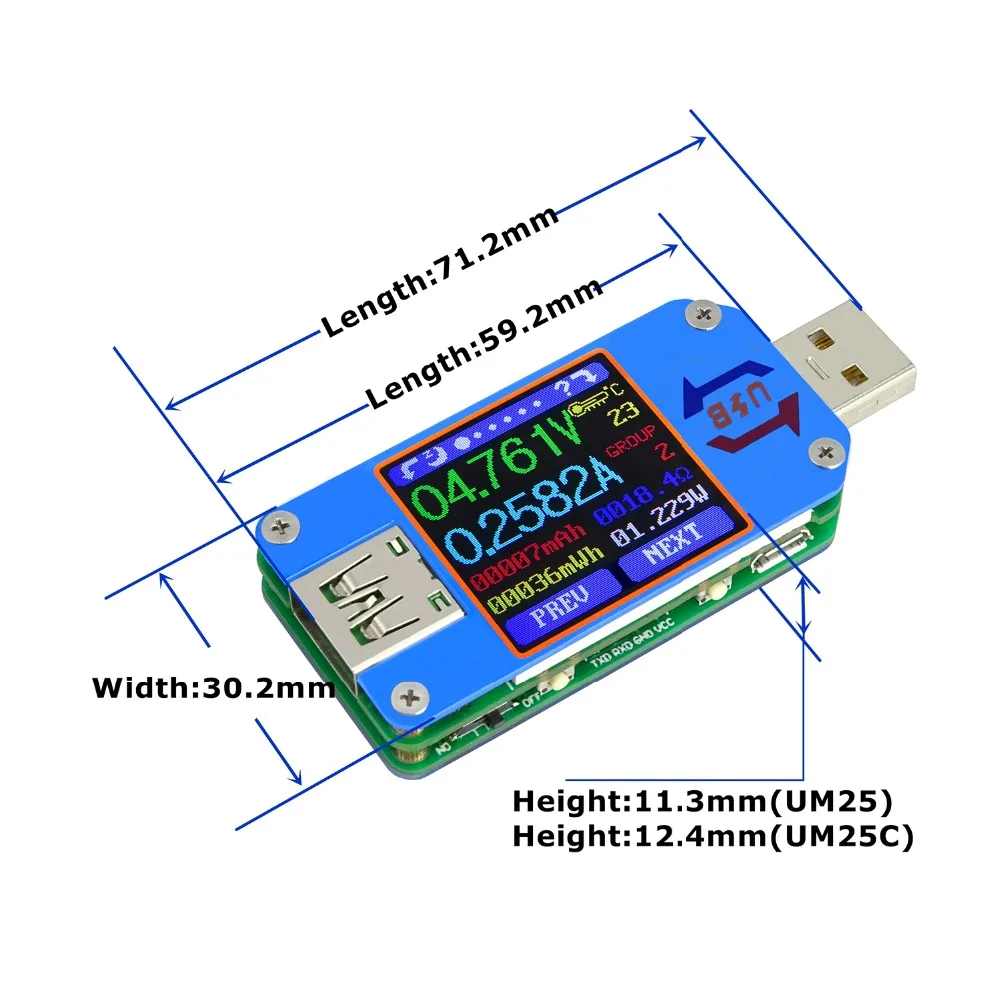 RD UM25 UM25C Для APP USB 2,0 Тип-C ЖК-дисплей Вольтметр Амперметр Напряжение измеритель тока, для батареи зарядки измерения Кабельный тестер сопротивления