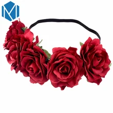 

M MISM Girls Bohemia Rose Flower Headband Floral Hair Accessories Women Wedding Beach Crown Hairband Garland Bridal Headwear