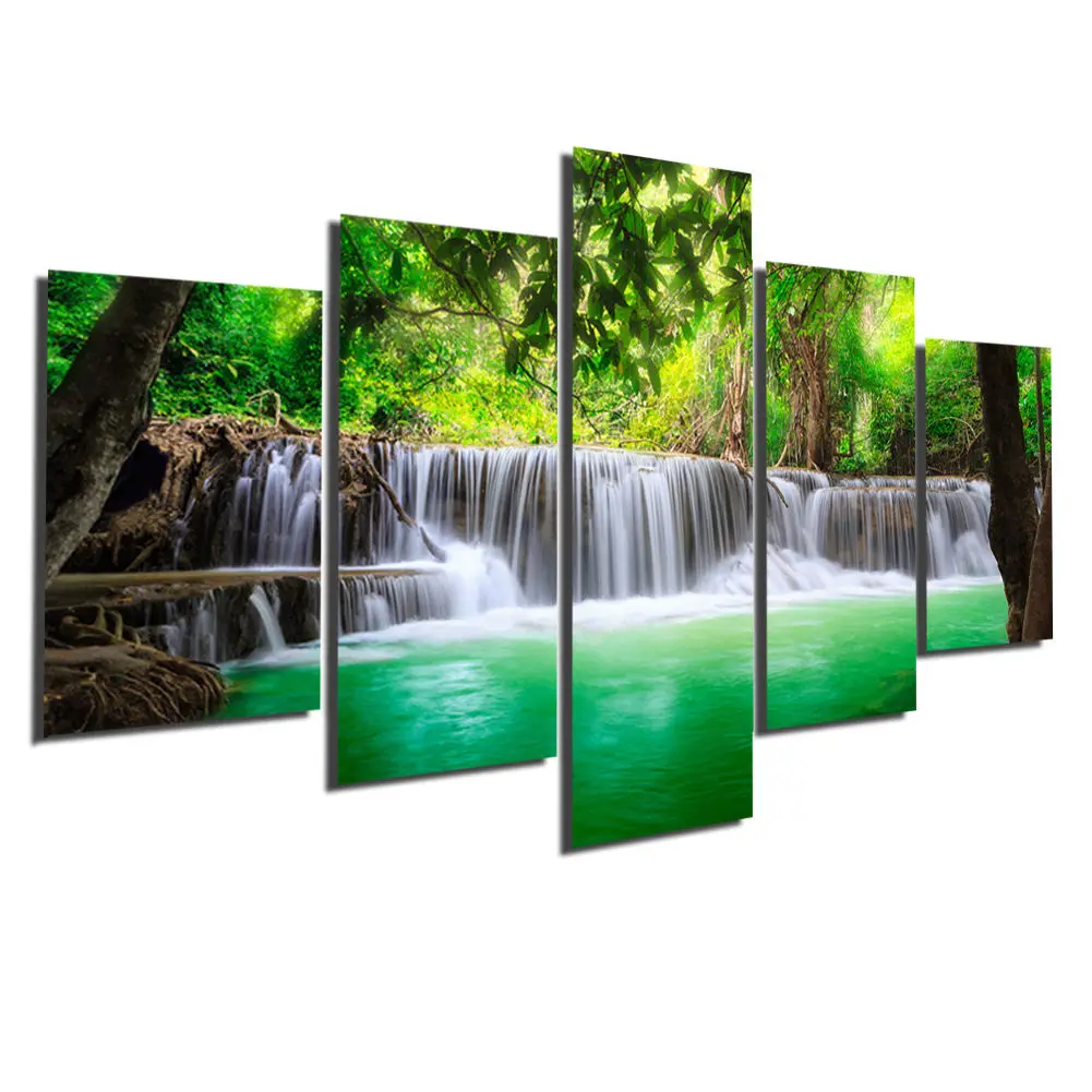  5 Panel Waterfall Painting Canvas Wall Art Picture Home Decoration Living Room Canvas Print Painting Canvas Art Unframed