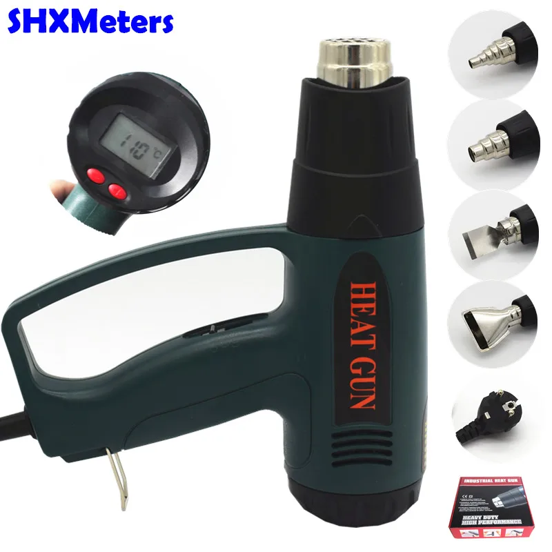 

Retail Box 220V 2000W 100-650 C LCD Display Industrial Electric Hot Air Gun Thermoregulator Heat Guns with 4pcs different Nozzle