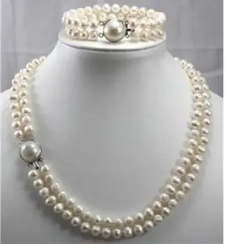 

2 strands + 9-10mm Australian south sea white pearl necklace bracelet 18 inch