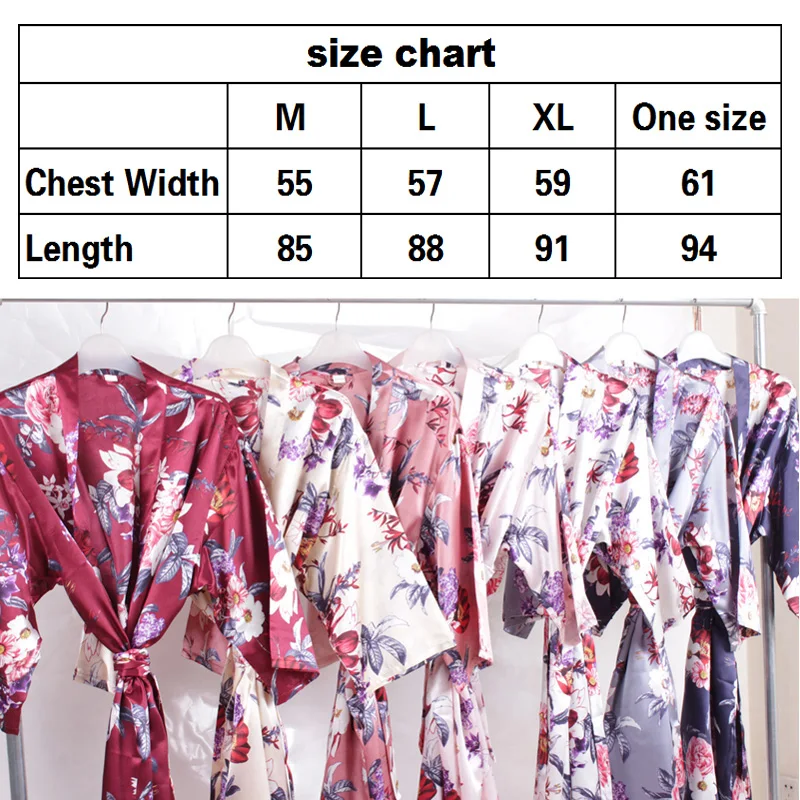 Floral satin Lady night sleepwear Silky Robe Kimono A2360
