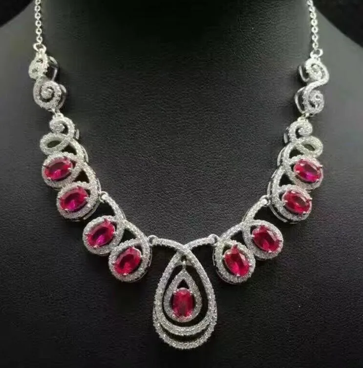 Natural ruby necklace with pendant Natural real ruby Free shipping 925