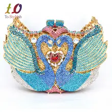 Gold Kristall Abendtasche Tier Swan Damen Geldbörse Parteibeutel Tageskupplungen Hochzeit Handtasche für Fest Diamant Bankett tasche 88171