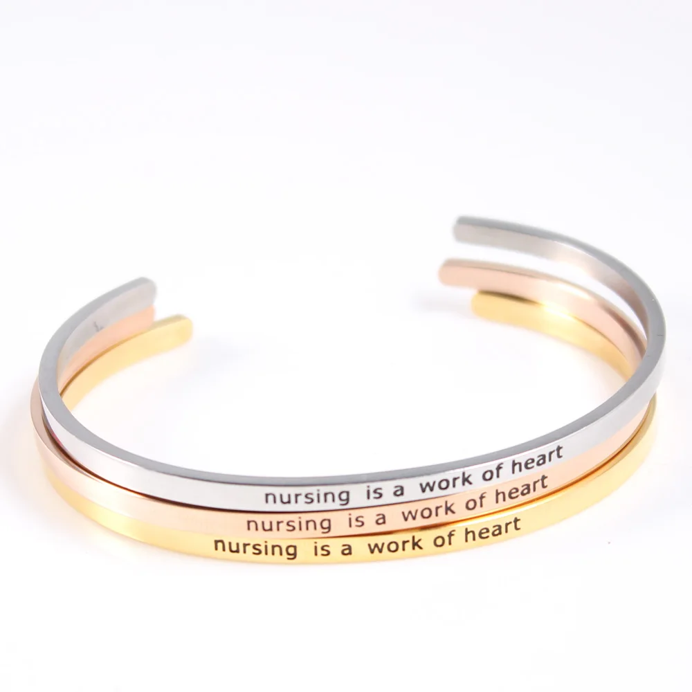 

BR Stainless Steel Bangles Bracelets Positive Inspirational Nursing Is A Work Of Heart Mantra Quote Bangle For Nurse's Day Gift