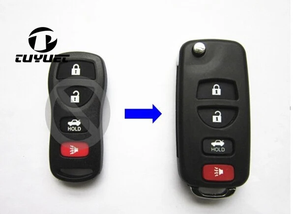 4 Buttons Modified Folding Flip Remote Key Shell Blanks Fix For Nissan Tiida  Sylphy 3+1 Buttons FOB Case