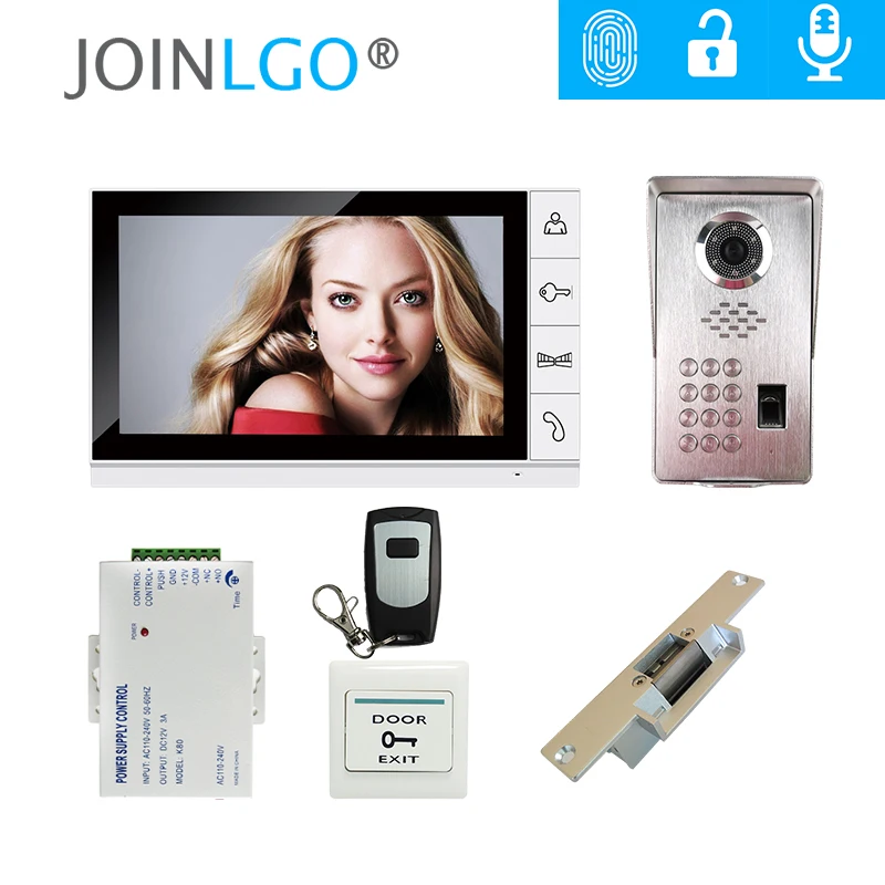 FREE SHIPPING Fingerprint Code Keypad 9\ Monitor Video Door Phone Intercom System + Waterproof Outdoor Camera + Strike Door Lock