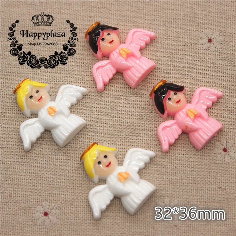 

10pcs Cute Resin White/Pink Angel Flatback Cabochon Miniature Art Supply Decoration Charm Craft,32*36mm