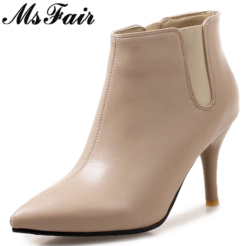 

MSFAIR Pointed Toe High heel Women Boots Casual Fashion Cheap Ankle Boots Women Shoes Thin Heel Plus Size Boots Shoes Woman 2018
