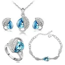 JS S067 листьев Цепочки и ожерелья Наборы для ухода за кожей высокое качество 4-частей морской синий Ювелирные наборы Никель Для женщин комплект ювелирных изделий