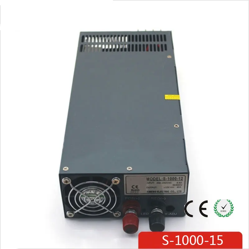 

CE Soro 110V INPUT 1000W 15V 66A power supply Single Output Switching power supply for LED Strip light AC to DC UPS ac-dc