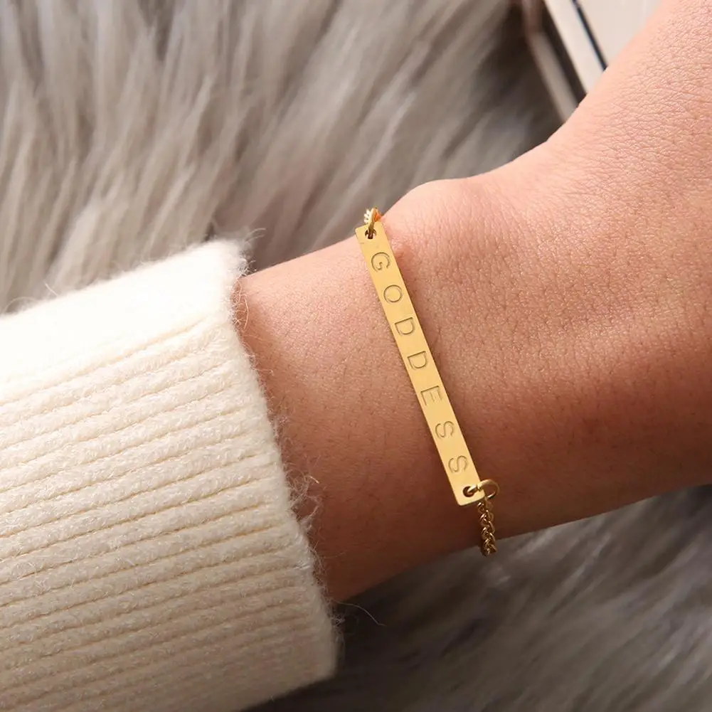 

Fashion Simple Women Rectangular English Letter Goddess Chain Bracelet Jewelry