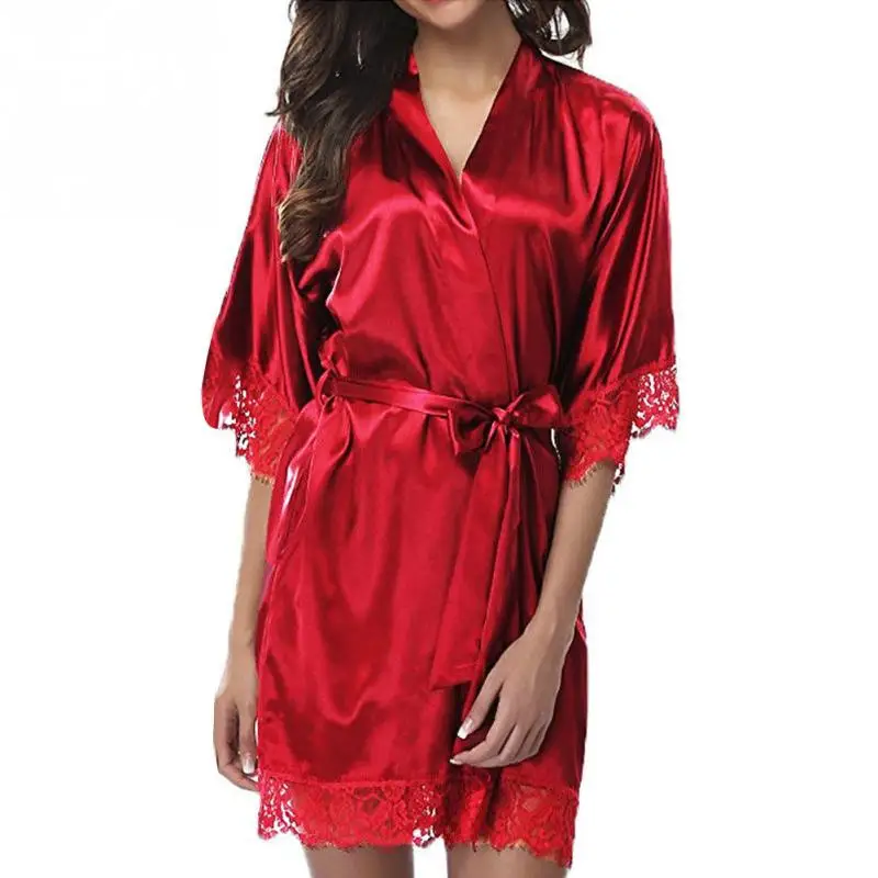 Robes Women Nightdress Robes Sexy Lace Up Stitching Spandex Half Sleeve 