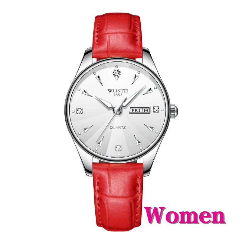 Женские часы роскошное платье кварцевые наручные часы из нержавеющей стали женские часы кожаные модные водостойкие дни недели и дата Relogio Feminino - Цвет: Red