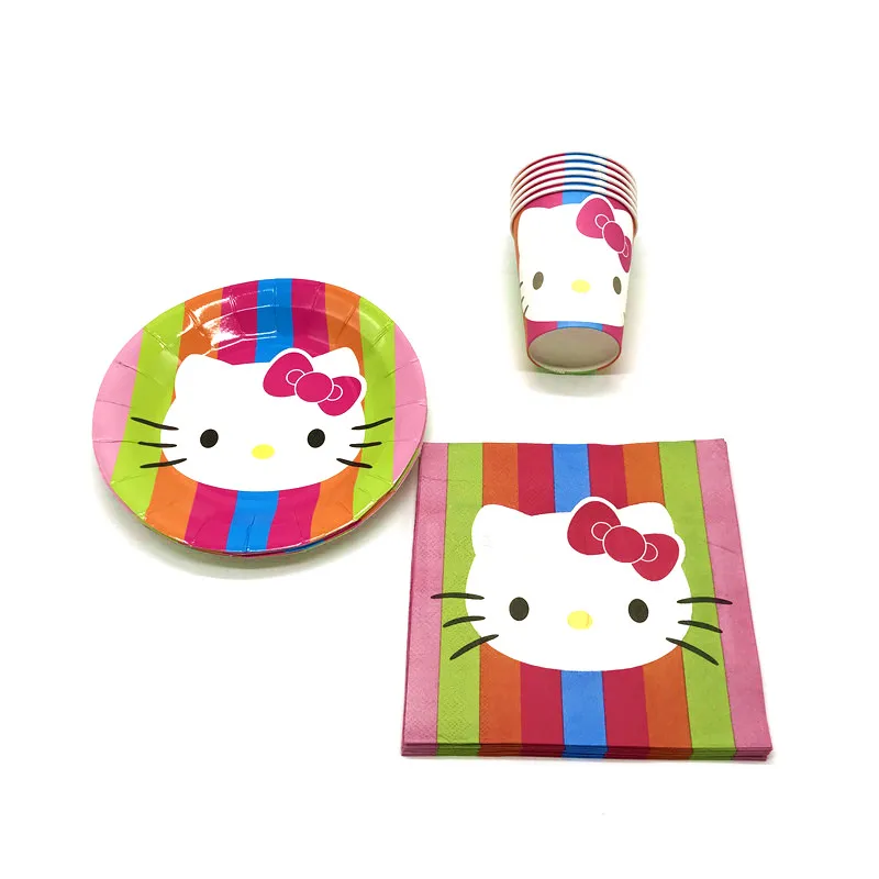 

Party Supply Hello Kitty 68Pcs Paper Cups Plates Napkins Wedding Girls Birthday Theme Party Tableware Tissue Decoration Supply
