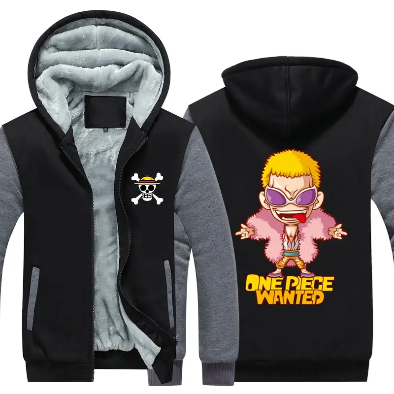 Fans Wear One Piece Winter Hoodie Zip Up Hoodies Donquixote Doflamingo 3D Printed Hooded Cosplay Sweatshirts