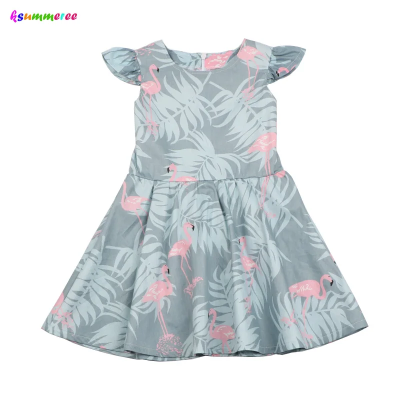 Flamingo Summer Girls Dress Casual Print Pattern Princess Children Clothes Fly Sleeve Soft Cotton Baby Girls Dress Vestido (3)