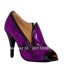 Женские сексуальные фиолетовый блеск бальные туфли танцевальная обувь Латинская Сальса обувь