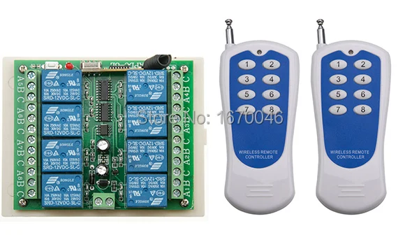 

Hot Sales DC 12V 10A 8 CH 8CH 315/433 Mhz Wireless RF Remote Control Switch 2pcs Transmitter+ 1pcs Receiver