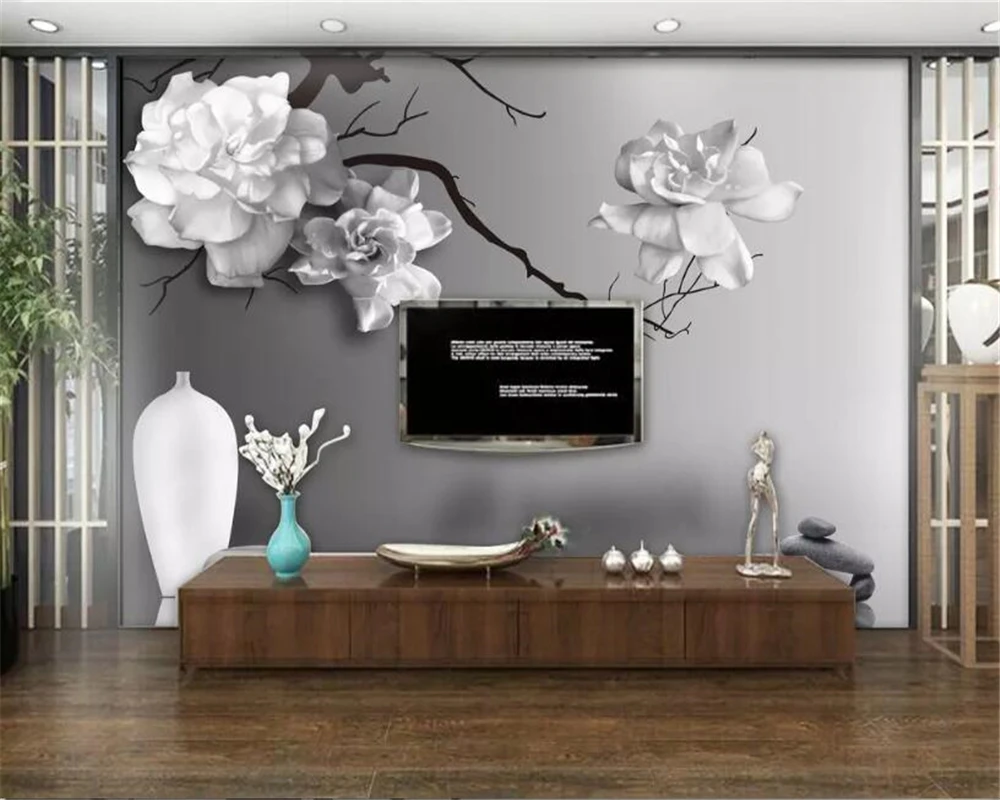 Beibehang personalizado 3D foto papel pintado abstracto creativo decoración casera blanco y negro flor papel de pared fondos de escritorio