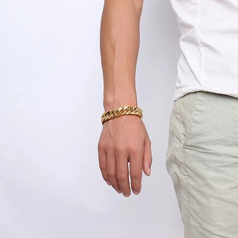 Мужской браслет Figaro цепи бог из нержавеющей стали 15 мм ширина тяжелый панк хип хоп мужской браслет ювелирные изделия
