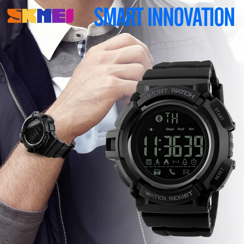 skmei fashion men's smart watch bluetooth digital sports wrist watch waterproof