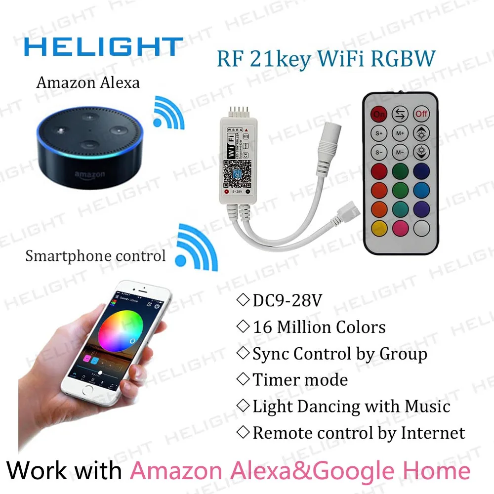 5M 300LED 5050 RGBW/WW Strip+WIFI RGBW Music controller Syc control By Amazon Alexa Google Home Smart Phone+Power full set