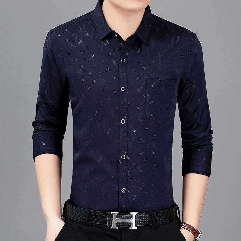 Men Shirts Europe Size New Arrivals Slim Fit Male Shirt Solid Long