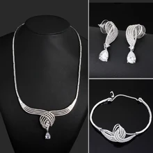 Oro blanco conjunto pendiente de la pulsera del collar de La Joyería de la boda joyería Fina Grande juegos de joyería CZ collar de las mujeres conjuntos de collar