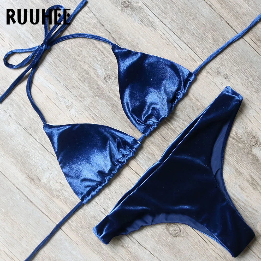 RUUHEE Bikinis Swimwear Swimsuit Women Brazilian Bikinis Set Velvet Bathing Suit Padded 2018 Halter Beachwear Swimming