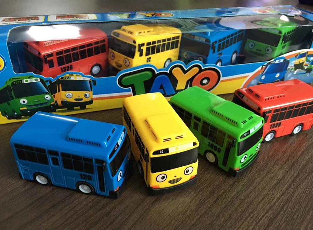 Симпатичные 4 шт./компл. игрушка, маленький автобус от Tayo мини Пластик тянуть обратно синий Tayo красный Гани желтый Lani зеленый Rogi автобус модель автомобиля для детей подарок