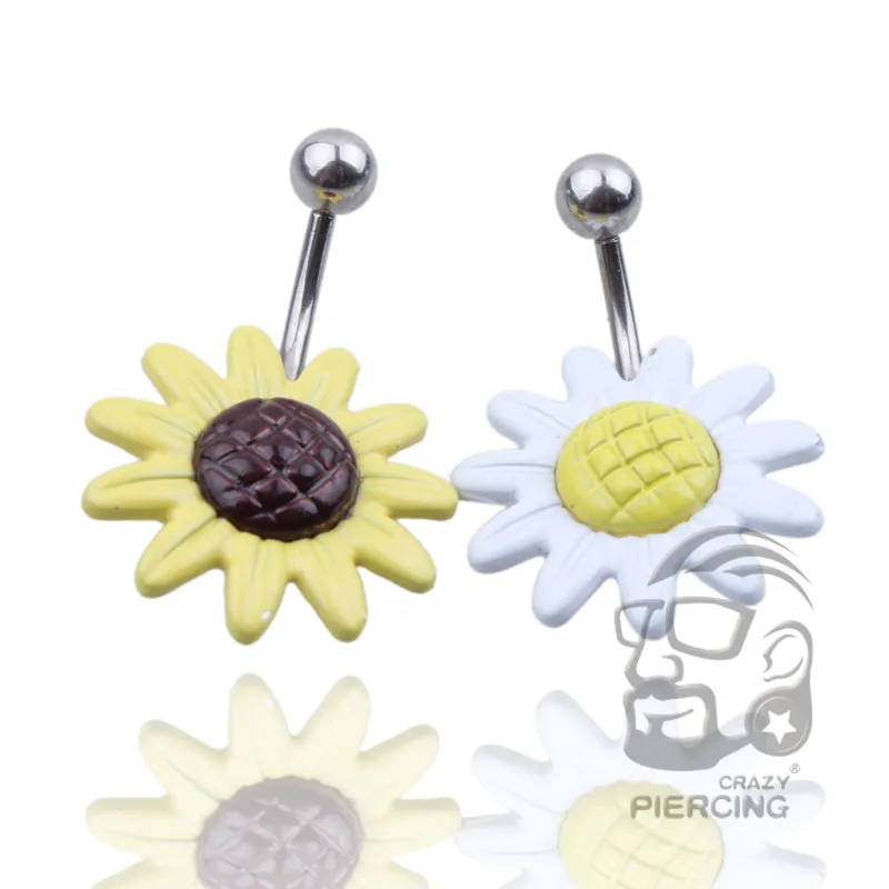 1PC Sunflower Flower Surgical Steel Belly Button Ring Navel Piercing