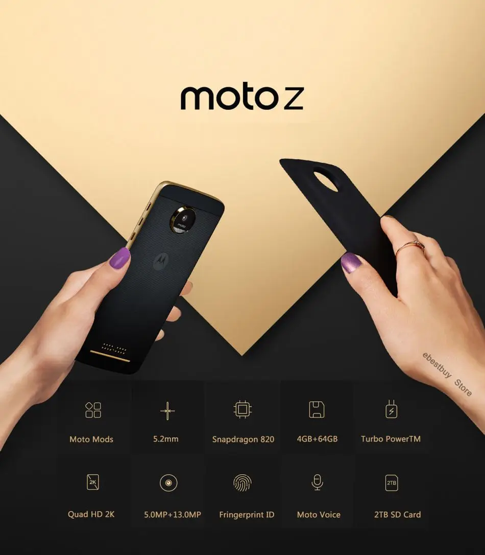 Motorola MOTO Z XT1650 сотовый телефон 5,5 дюйма Quad HD 2 K дизайн 4G LTE смартфон 4 Гб Оперативная память 64 Гб Встроенная память 13MP+ 5MP мобильного телефона