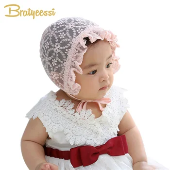 

Sweet Lace Baby Girl Hat Newborn Fotografia White Pink Summer Infant Bonnet Baby Cap Accessories for New Born to 12 Months