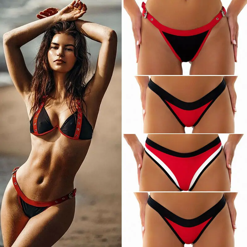 

Hirigin Thong Bikini Bottoms Women Swimwear 2019 Color Patchwork Sexy Swimming Bikini All-Matching Bottoms Swim Shorts Women