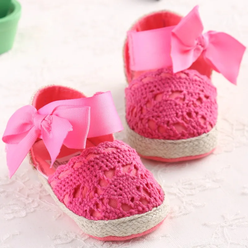 

WONBO Baby Girl Newborn Shoes Spring Summer Sweet Very Light Mary Jane Big Bow Knitted Dance Ballerina Dress Pram Crib Shoe