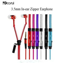 Grande desconto boorui colorido zíper fones de ouvido 3.5mm in-ear fones de ouvido estéreo com microfone com pacotes pe